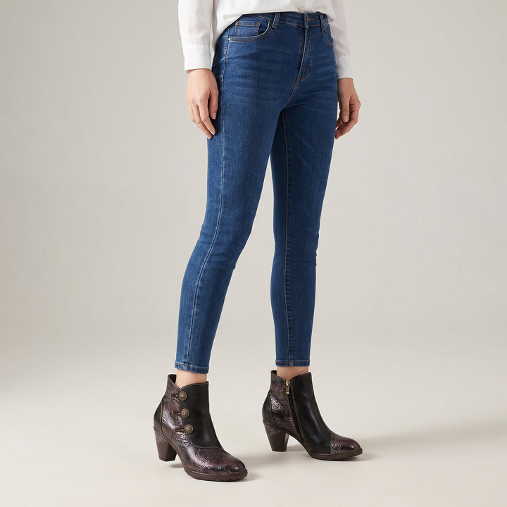 Retro handgefertigte Blumenstielstiefel mit Blumenstiche