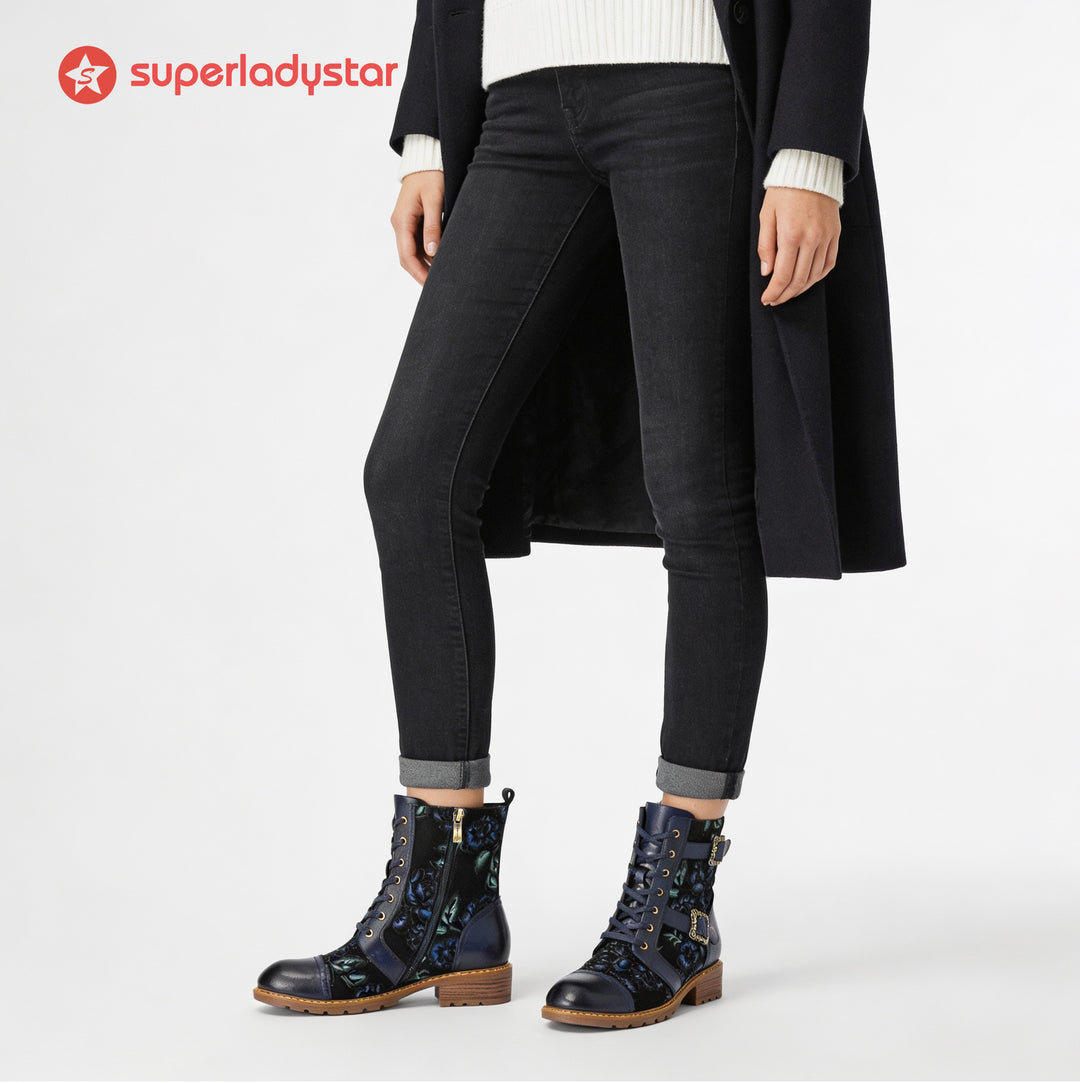 Timeless Grace Floral Lace-Up Flat Ankle Boots