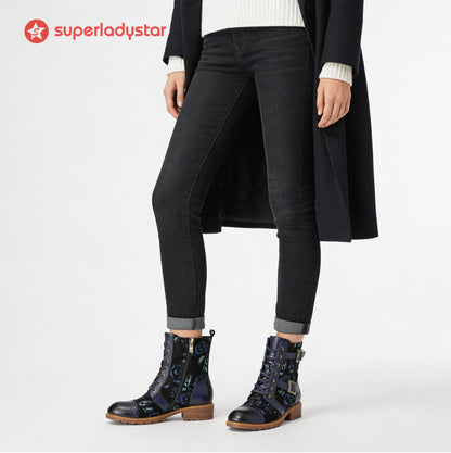 Timeless Grace Floral Lace-Up Flat Ankle Boots