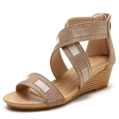 Strasssteine ​​bequeme Plattformkeilsandalen