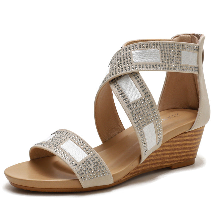 Strasssteine ​​bequeme Plattformkeilsandalen