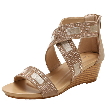 Strasssteine ​​bequeme Plattformkeilsandalen