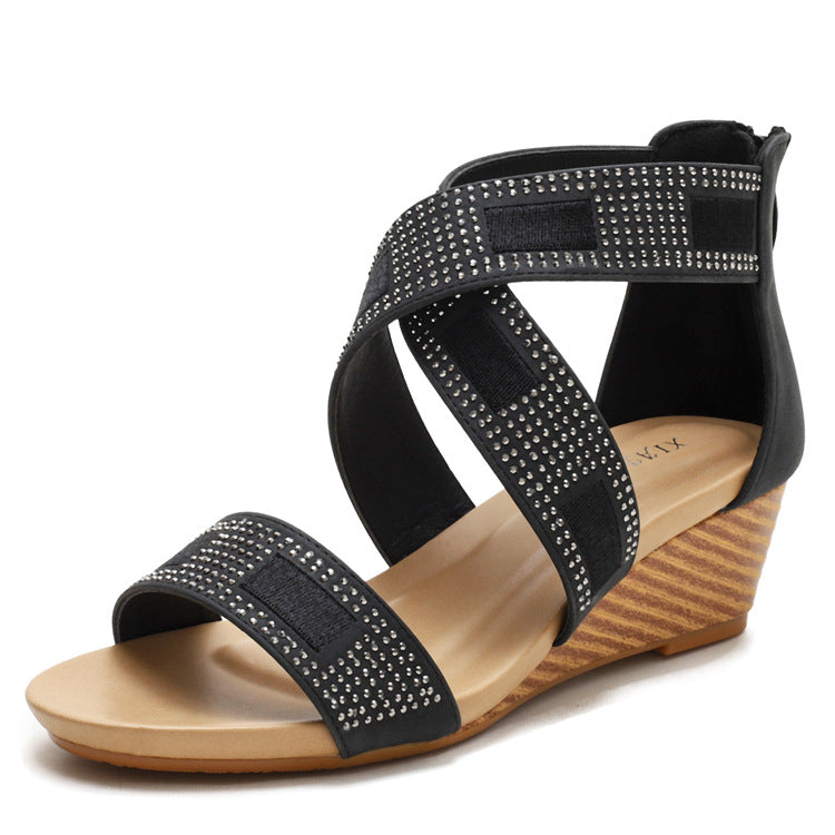 Strasssteine ​​bequeme Plattformkeilsandalen