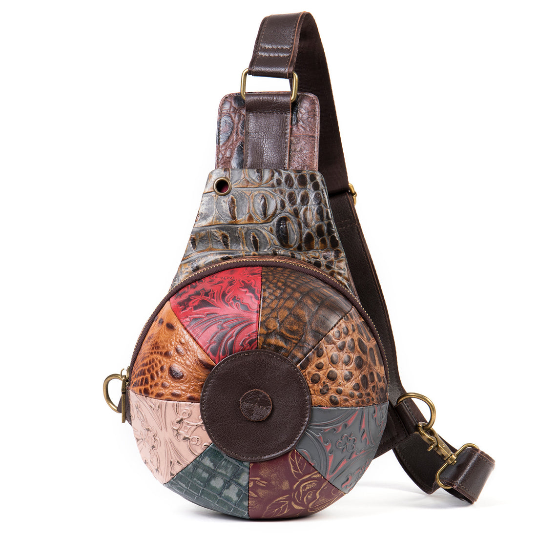 Borsa per cappello da patchwork in pelle alla moda