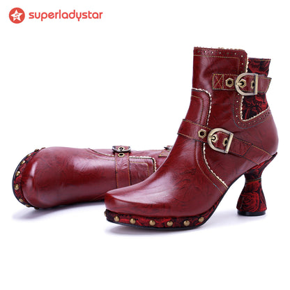 Retro Handmade Pure Color Fashionable Ankle Boots