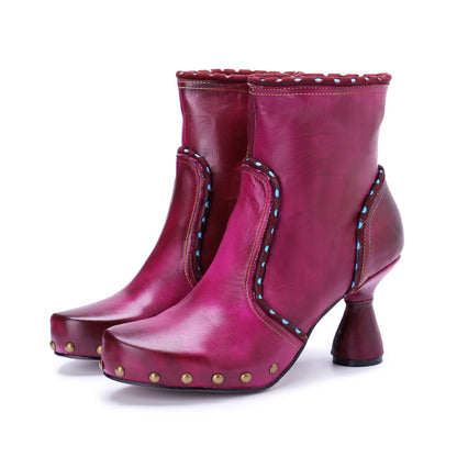 Handmade Leather Chic Color Ankle Boots