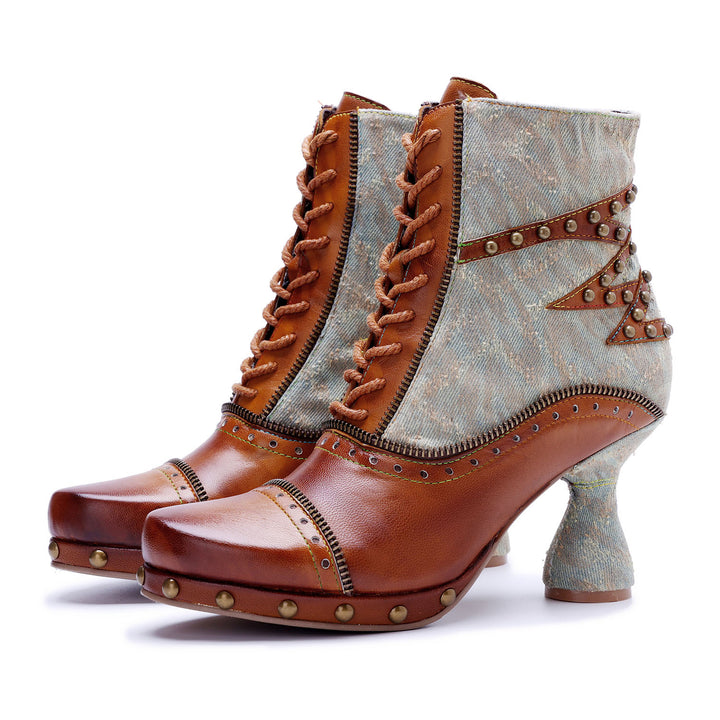 Retro Handmade Pachwork Fashionable Ankle Boots