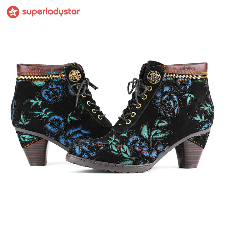 Vintage Nocturne Blossom Ankle Boots