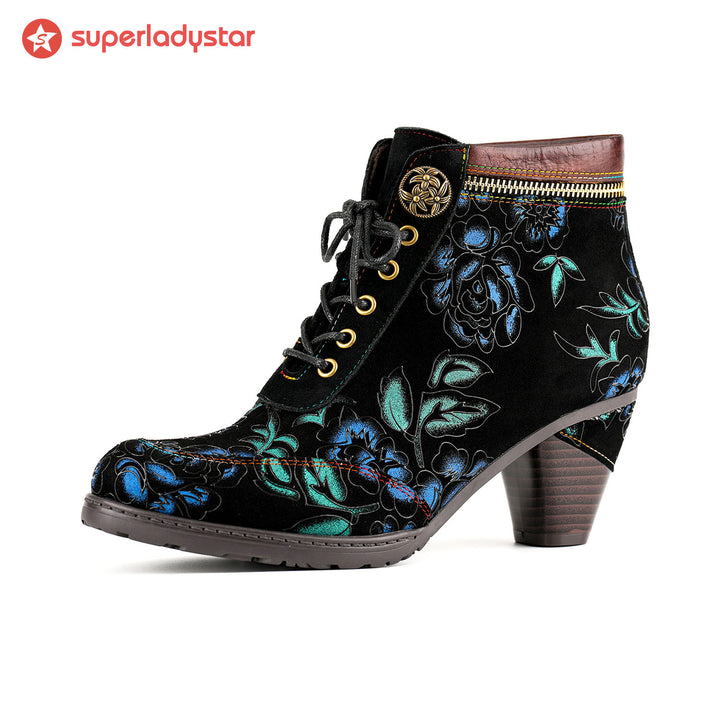 Vintage Nocturne Blossom Ankle Boots