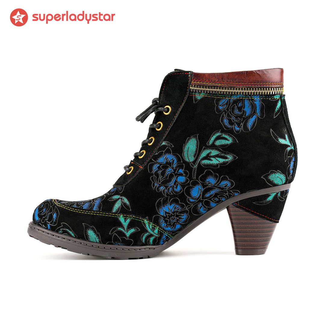 Vintage Nocturne Blossom Ankle Boots
