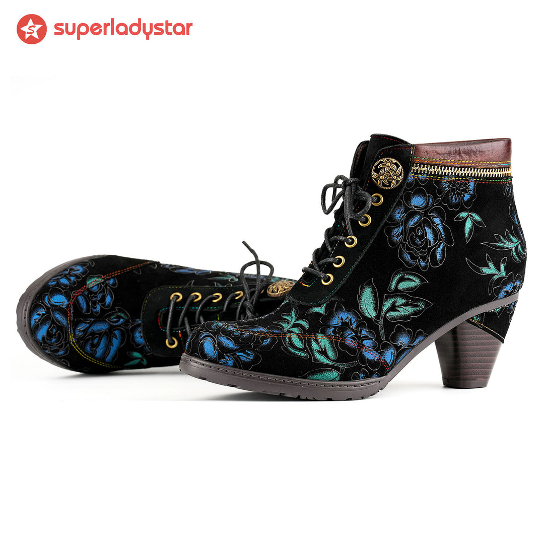 Vintage Nocturne Blossom Ankle Boots
