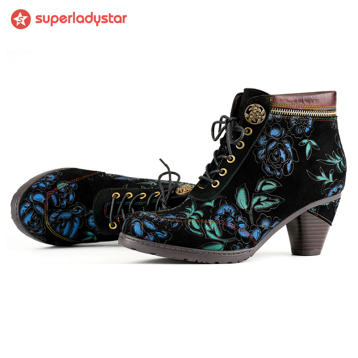 Vintage Nocturne Blossom Ankle Boots