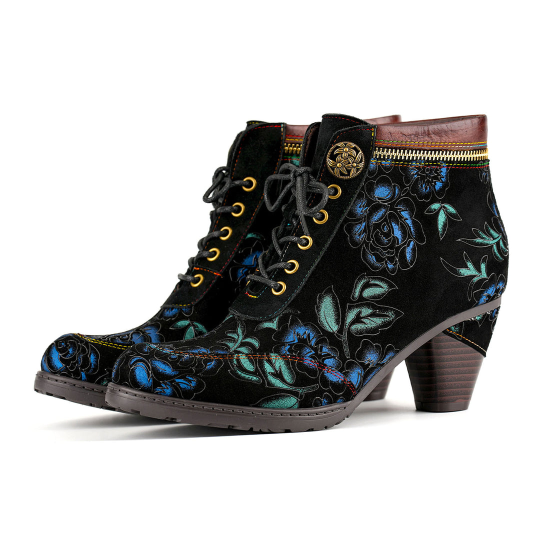 Vintage Nocturne Blossom Ankle Boots