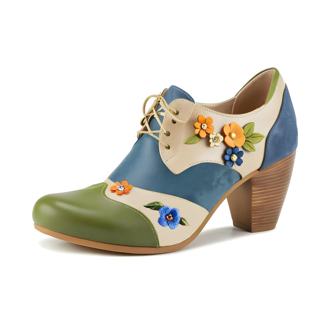 Vintage Floral Lace-Up Stylish Comfort Pumps (Pre-order)