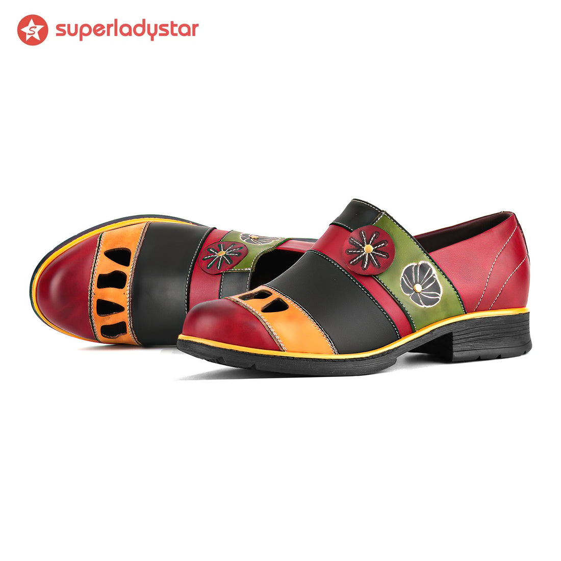 Floral Color-Block Loafers Flats
