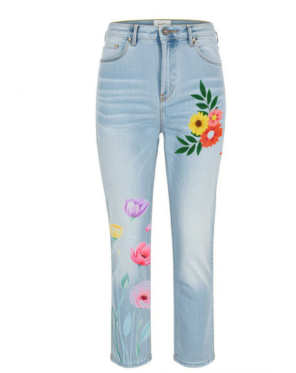 Denim Floral Casual Pants