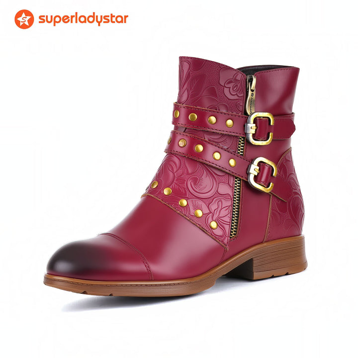 Stivali caviglie con fibbia in rilievo