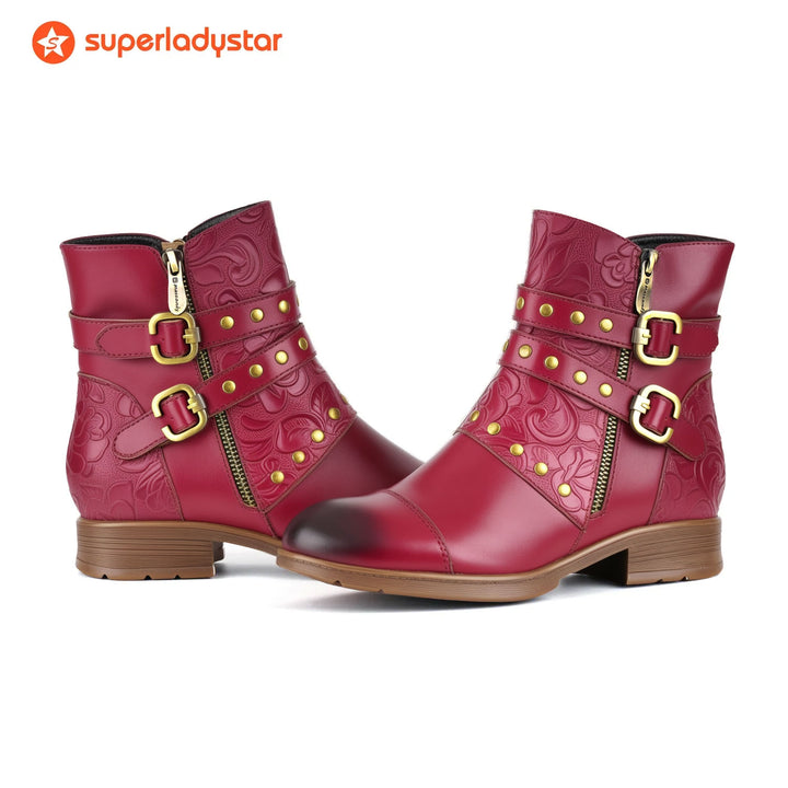 Stivali caviglie con fibbia in rilievo