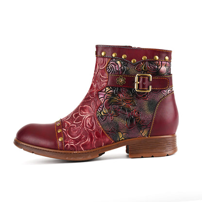 Botas de tobillo en relieve de Crimson Rose (pedido anticipado)