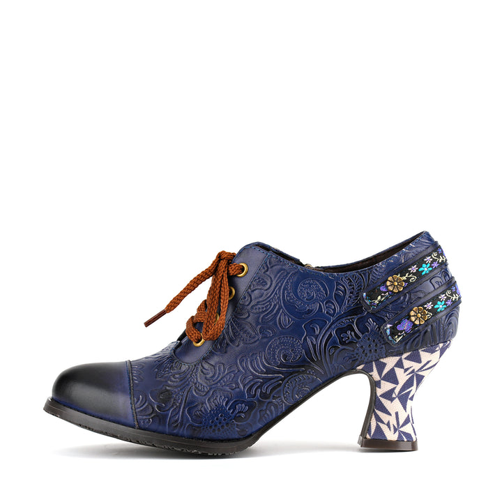 Floral Embossed Lace-Up Heels