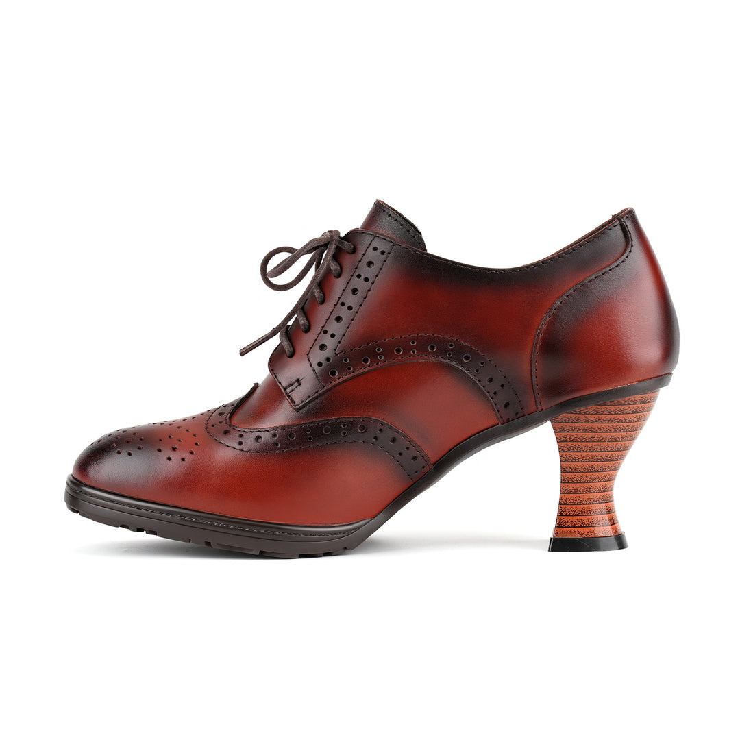 Vintage Oxford-Style Lace-Up Leather Pumps