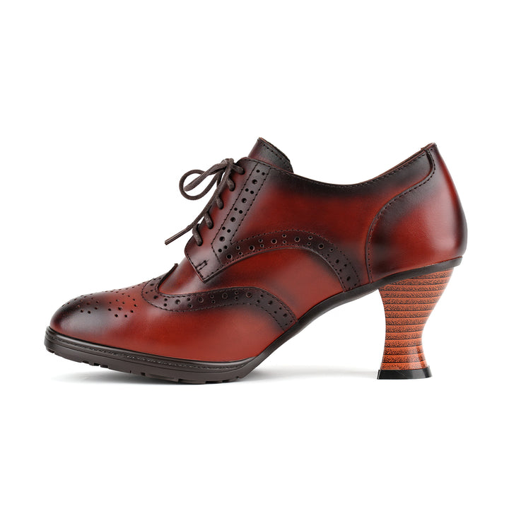 Vintage Oxford-Style Lace-Up Leather Pumps