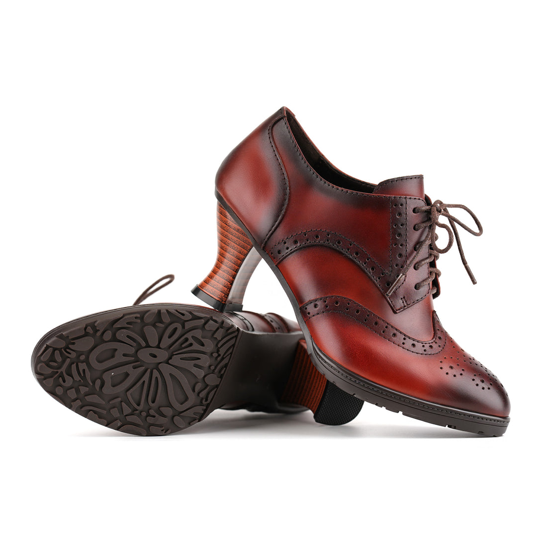 Vintage Oxford-Style Lace-Up Leather Pumps
