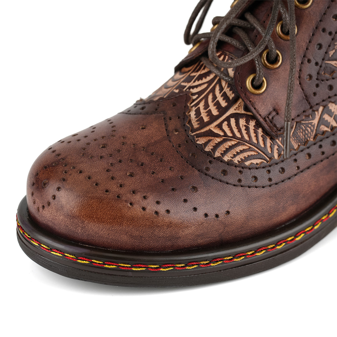 Floral Engraved Vintage Leather Oxford Shoes