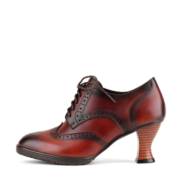 Vintage Oxford-Style Lace-Up Leather Pumps