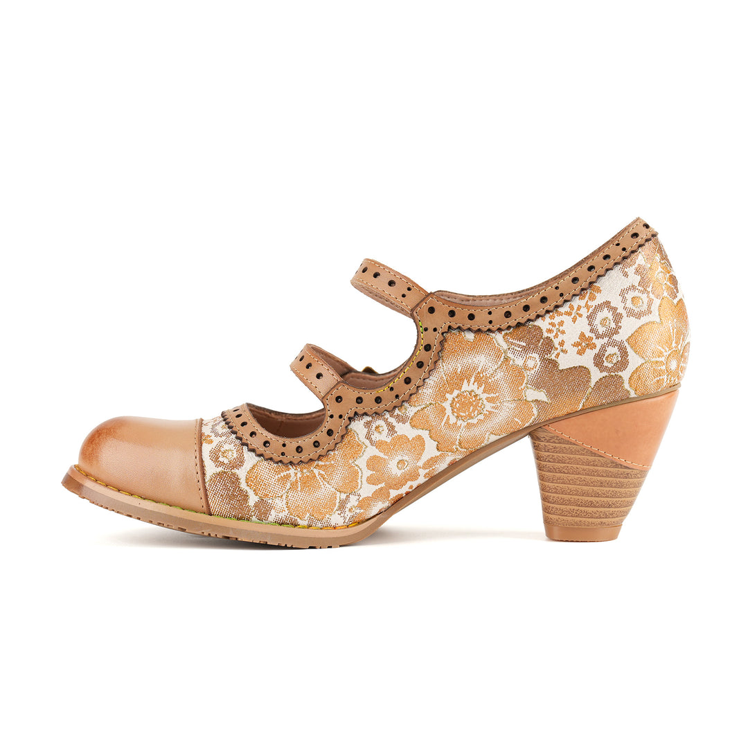 Floral Double Buckle Straps Mary Jane Shoes
