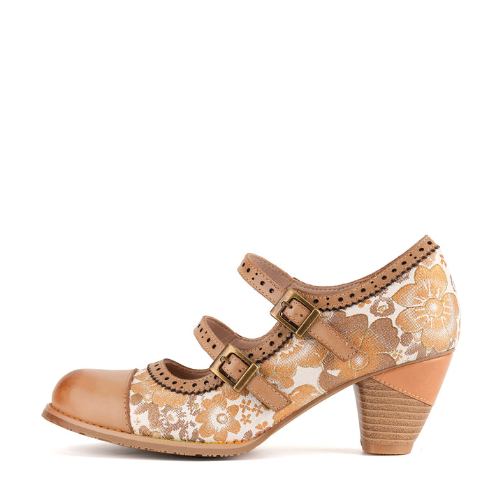 Floral Double Buckle Straps Mary Jane Shoes