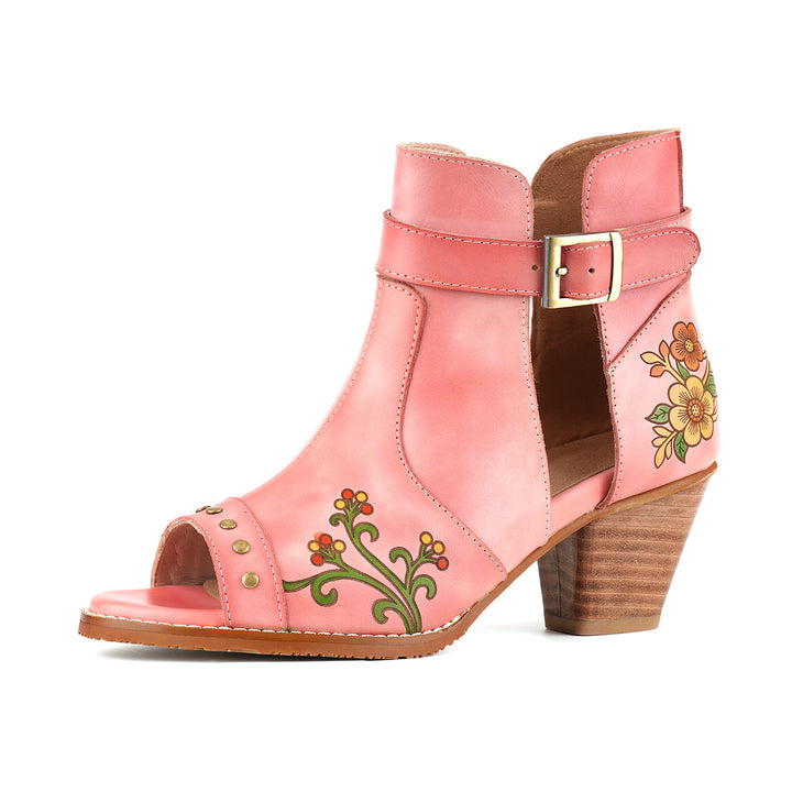 Sandalen mit floralem Cutout und Schnallenriemen