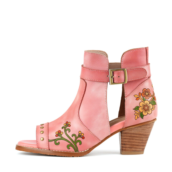 Sandalen mit floralem Cutout und Schnallenriemen