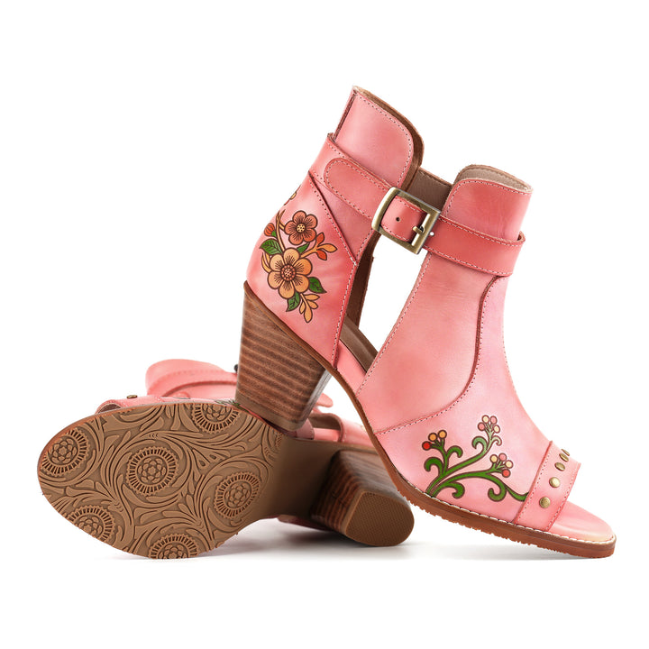 Sandalen mit floralem Cutout und Schnallenriemen