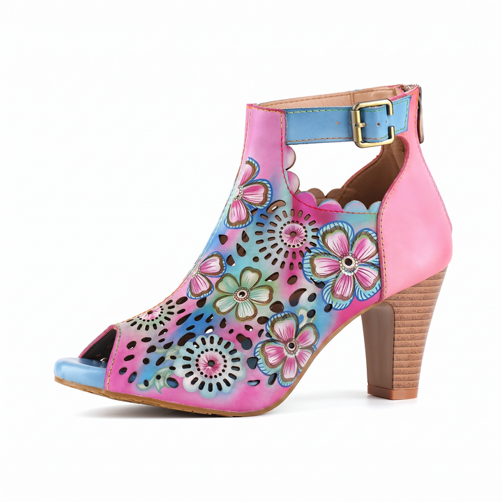 Floral Cutout Buckle Scalloped Design Sandals