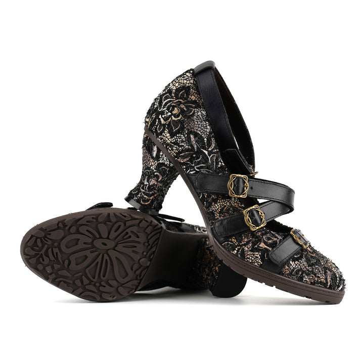 Vintage Lace Buckle Heeled Pumps