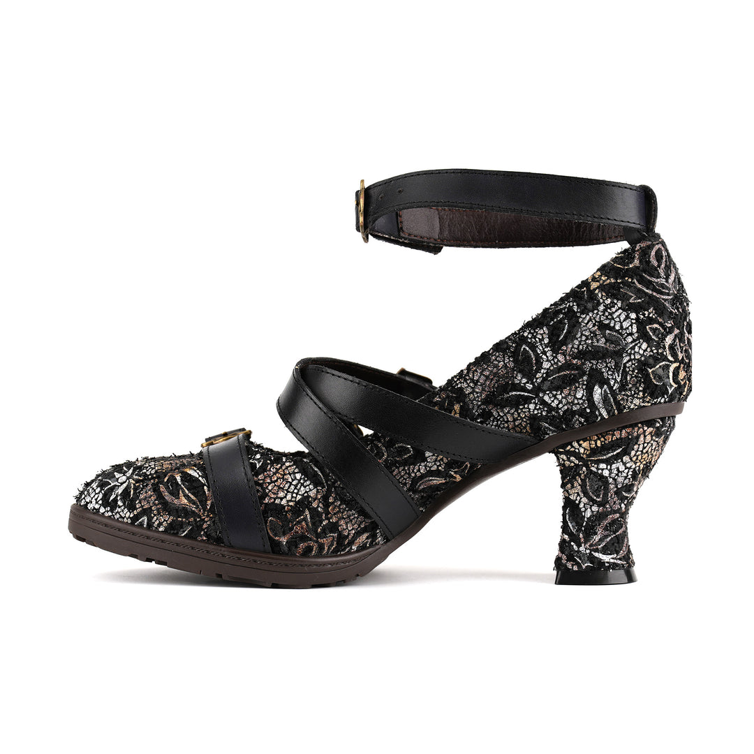 Vintage Lace Buckle Heeled Pumps