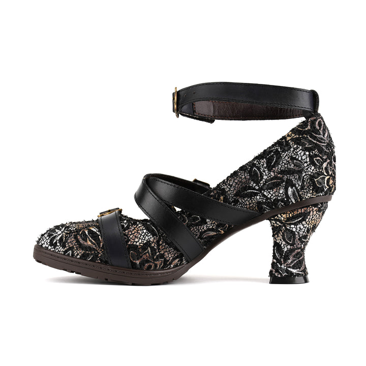 Vintage Lace Buckle Heeled Pumps