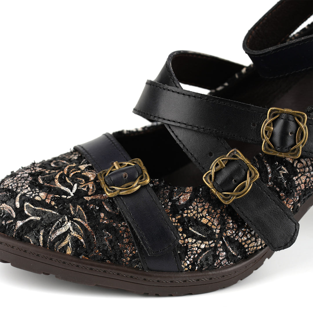 Vintage Lace Buckle Heeled Pumps