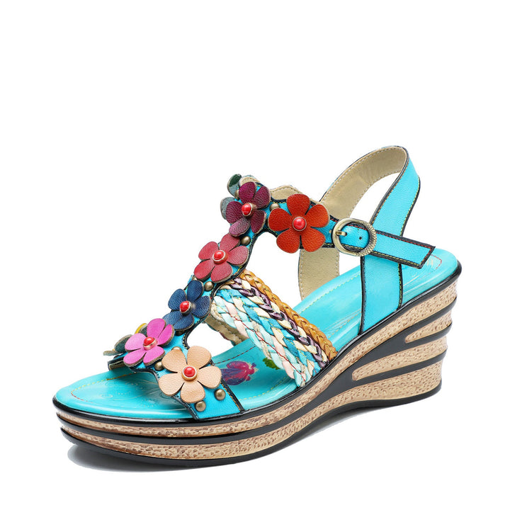 Printed Leather Handmade Floral Sandals