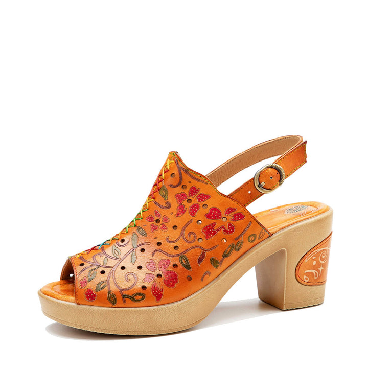 Fish Mouth Genuine Leather High Heel Sandals
