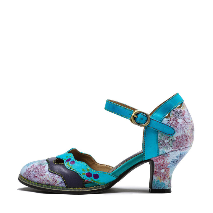 Retro Embossed Floral Leather Pumps