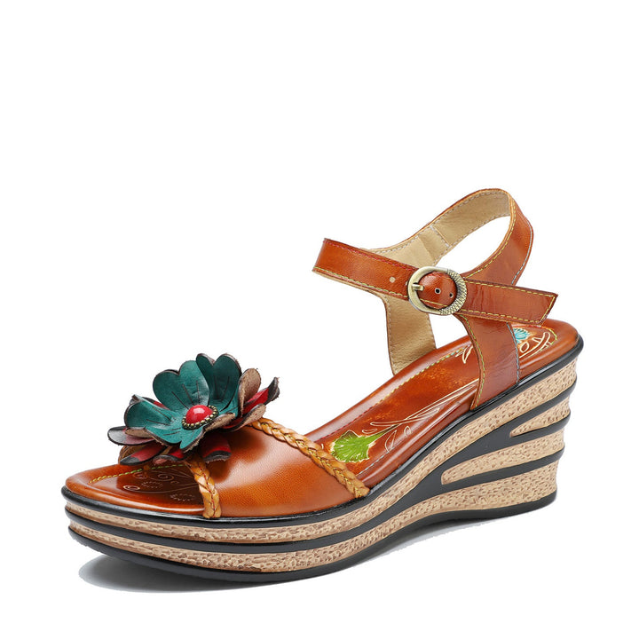 Printed Leather Handmade Floral Sandals