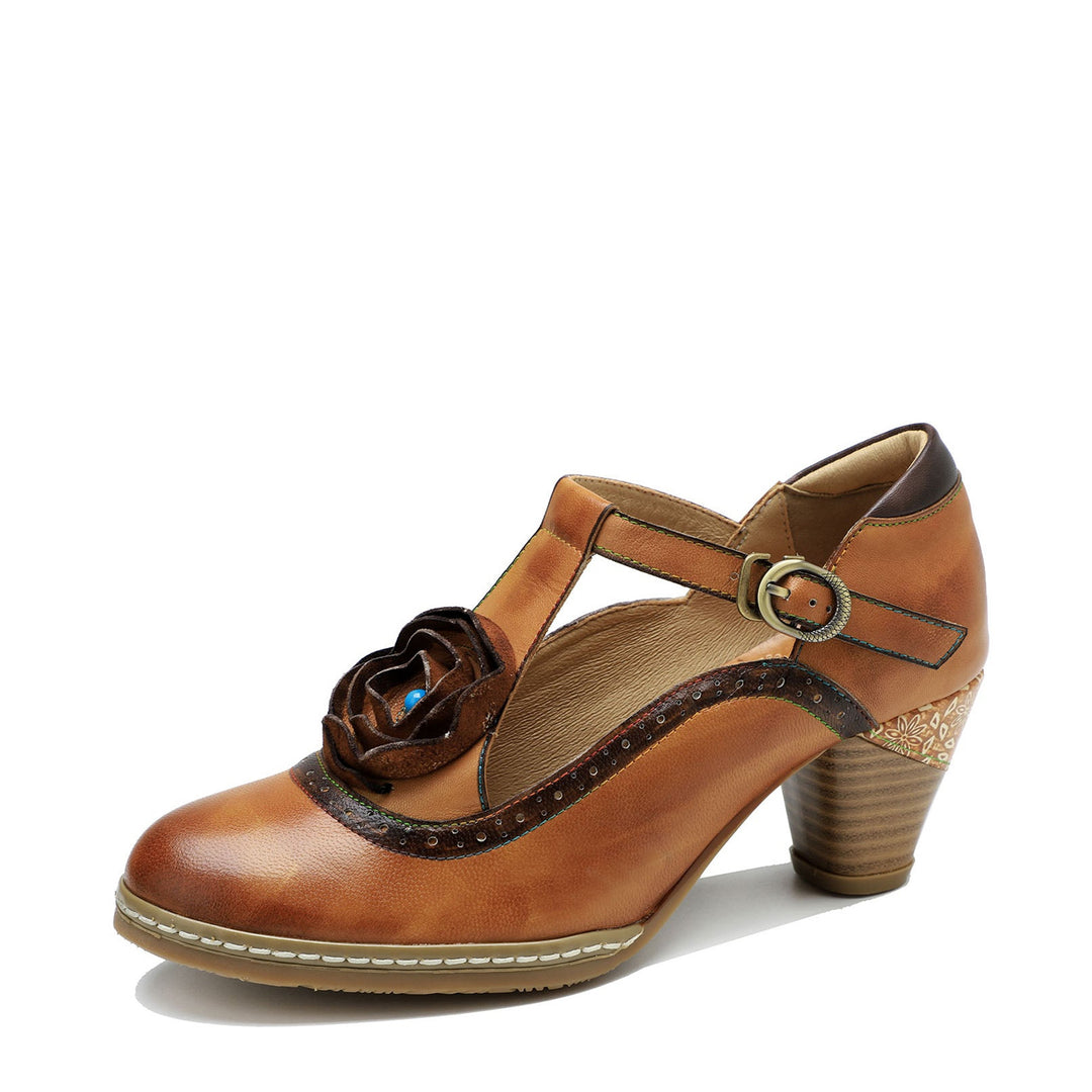 Pompes à courroie réglables en cuir rétro