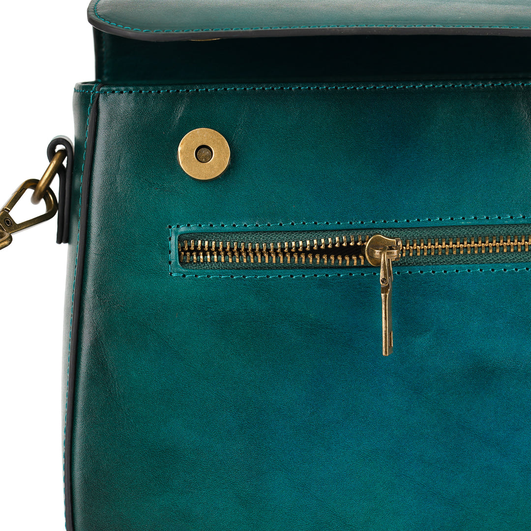 Peacock Feather Embossed Leather Crossbody Bag