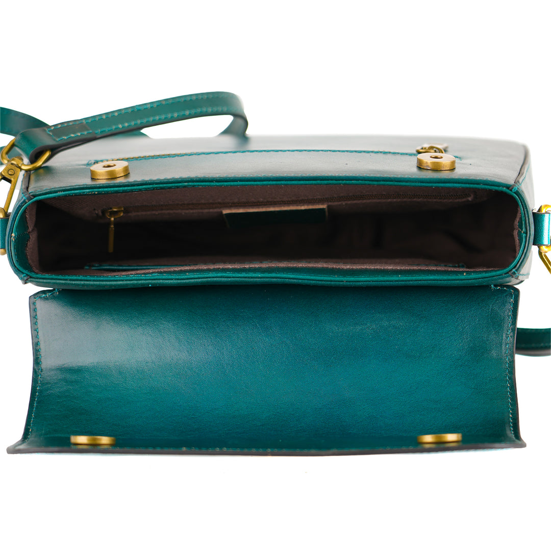 Peacock Feather Embossed Leather Crossbody Bag