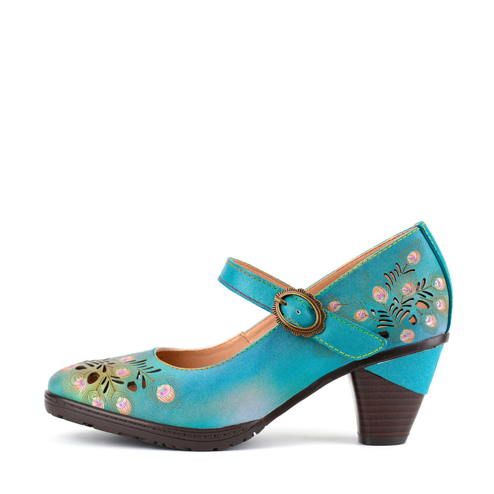 Escarpins Mary Jane en cuir d'inspiration paon