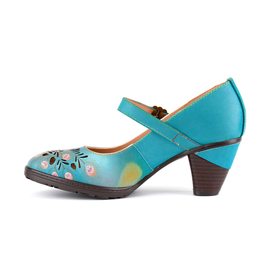 Escarpins Mary Jane en cuir d'inspiration paon