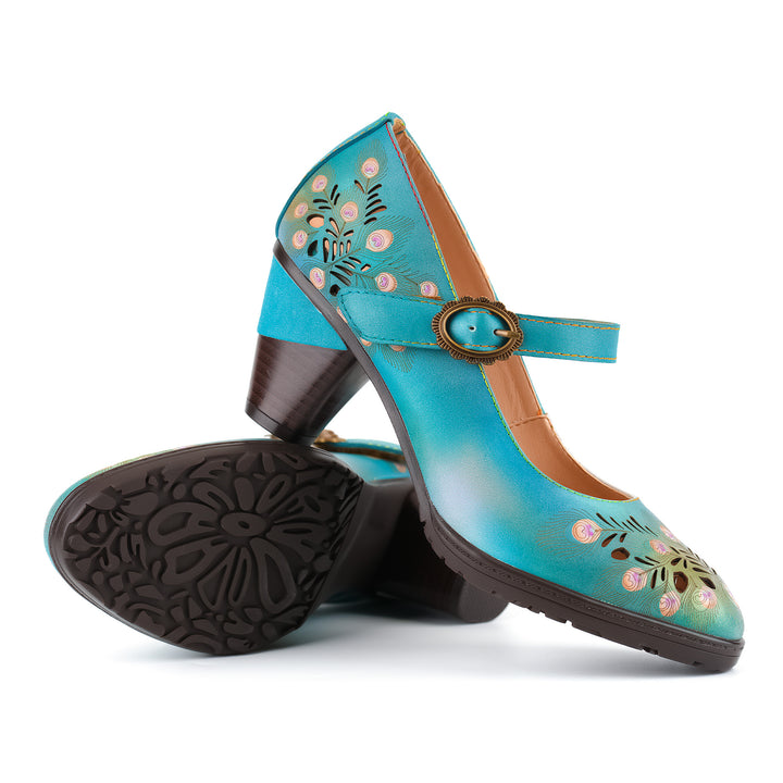 Escarpins Mary Jane en cuir d'inspiration paon