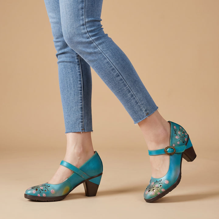 Escarpins Mary Jane en cuir d'inspiration paon